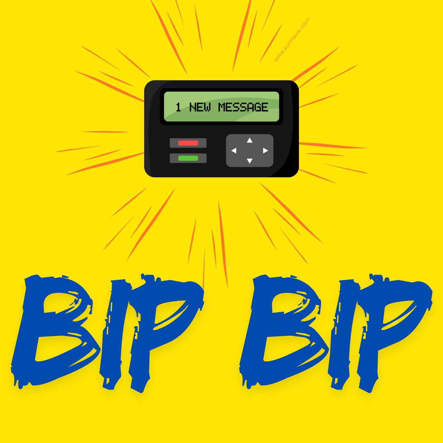 Bip Bip Hezbollah, bippeurs pagers, talkies walkies, fond jaune et bippeur noir