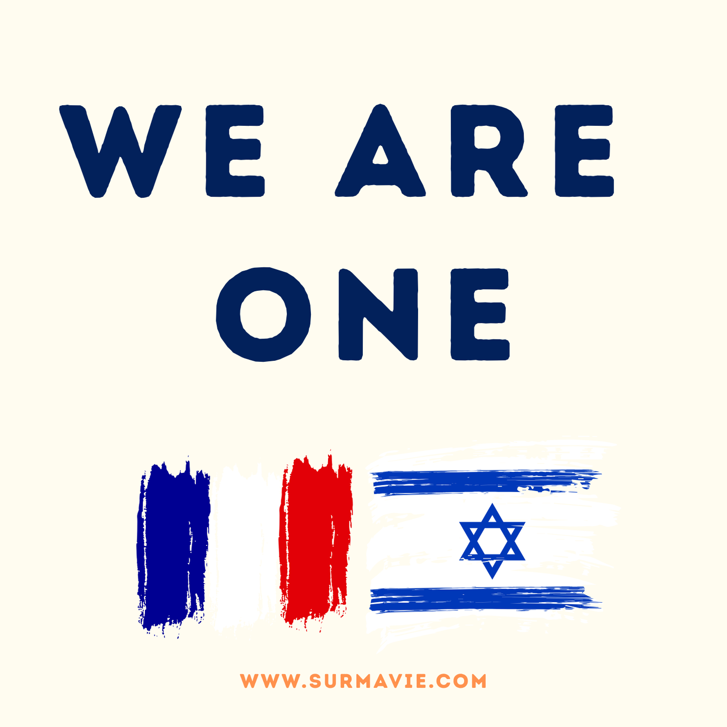 We Are One - La France aime Israël - Lot de stickers

Fond crème avec du texte bleu foncé et deux drapeaux France et Israël